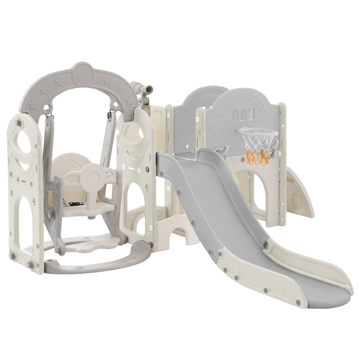 Toddler Slide and Swing Set 7 in 1, Kids Playground Climber Slide Playset with Basketball Hoop Freestanding Combination