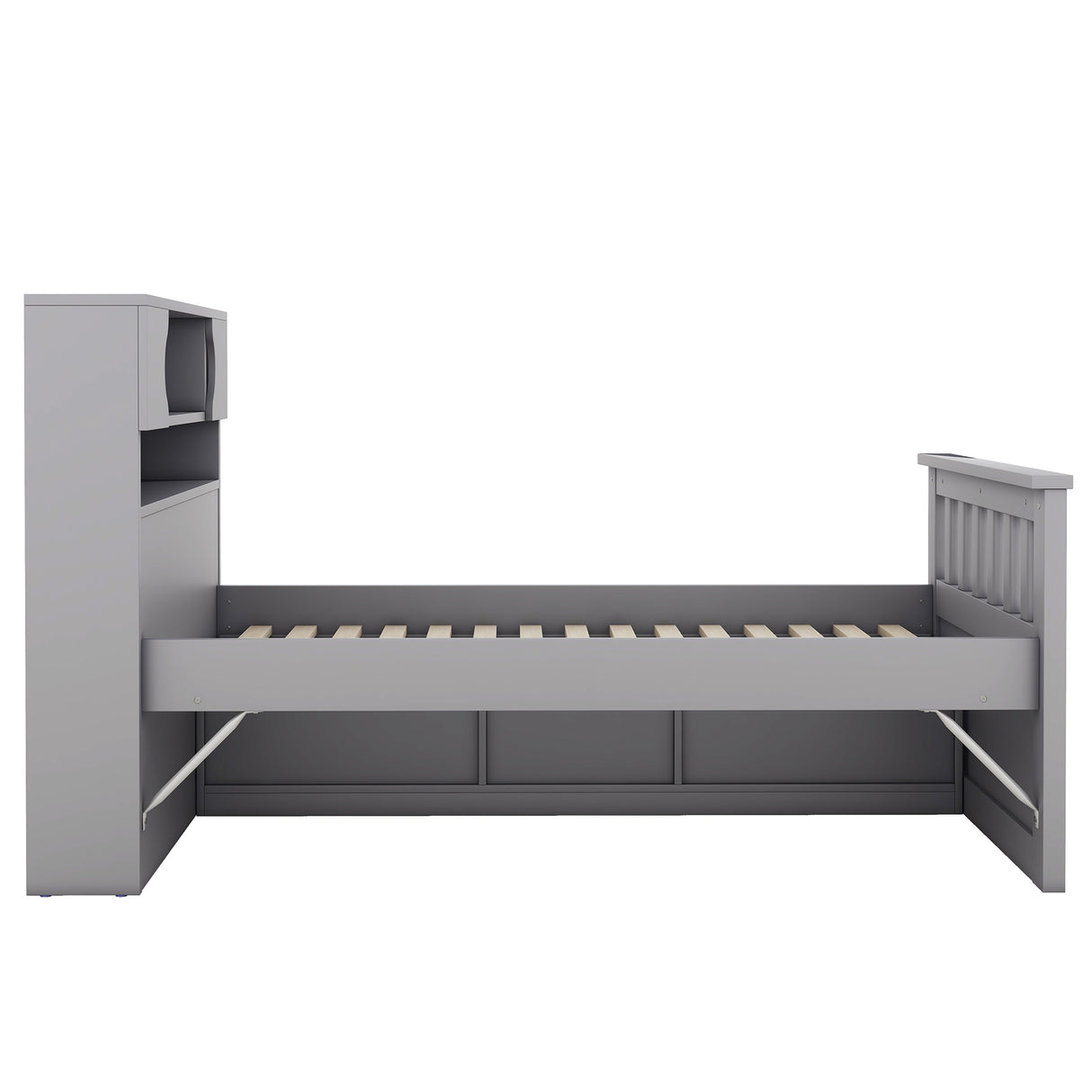 Twin Size Captain Platform Bed Frame with Storage Bookcases and Shelves,Four Drawers, Gray - V.I.P Digital Presence