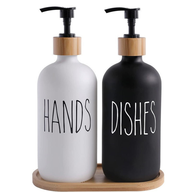 Glass 500ml Boston hand soap pump black and white split bottle wooden cap soap dispenser shampoo bottle - V.I.P Digital Presence