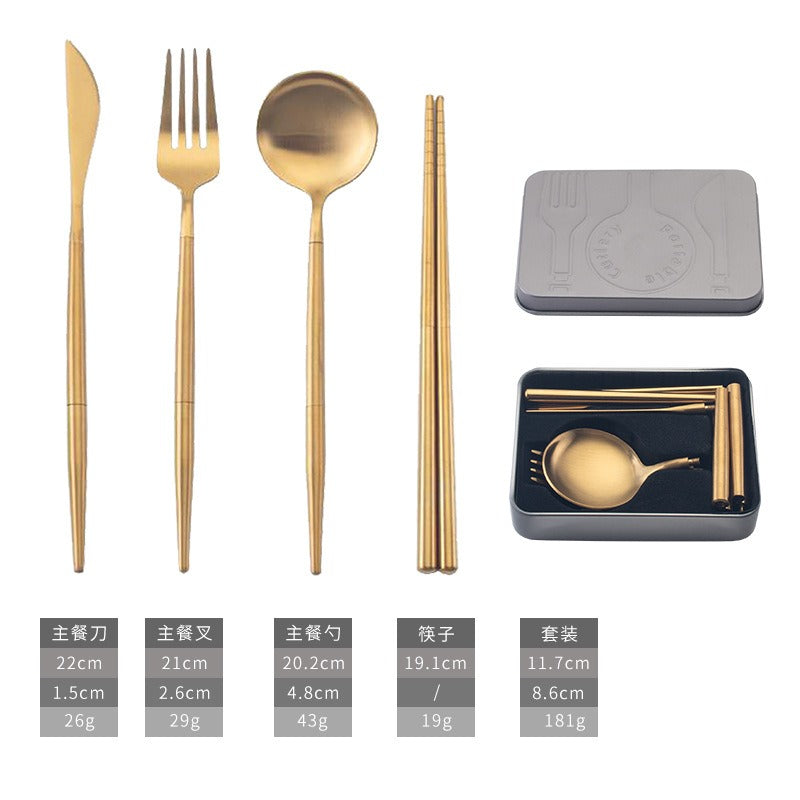 304 stainless steel portable tableware steak knife fork spoon chopsticks detachable folding tableware set - V.I.P Digital Presence