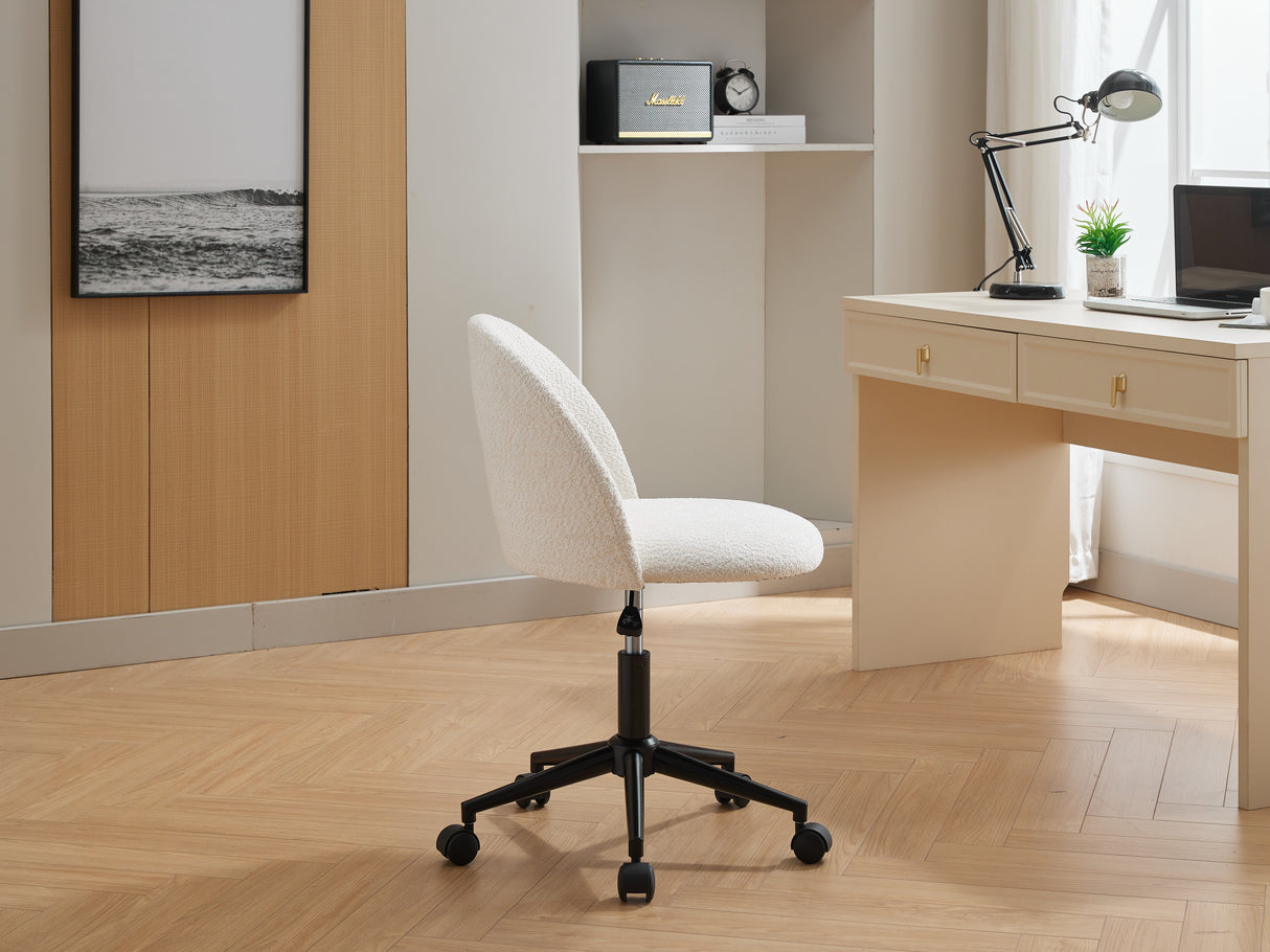 Velvet fabric office chair, mid back adjustable rotating computer chair, black legs, cushioned office chair with wheels ,White - V.I.P Digital Presence