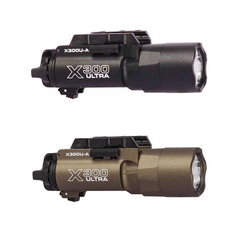 Tactica Flashlight X300-B/X300U-B/XU35: metal pistol gun strobe LED lights for 20mm rails, ideal for airsoft and hunting. - V.I.P Digital Presence