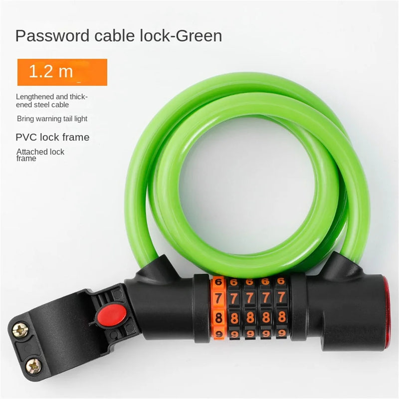 1.2M/1.8M Bike Lock Anti-theft 5 Digit Combination Password Security Lock With LED Light MTB Road Bike Steel Cable Bicycle Lock - V.I.P Digital Presence