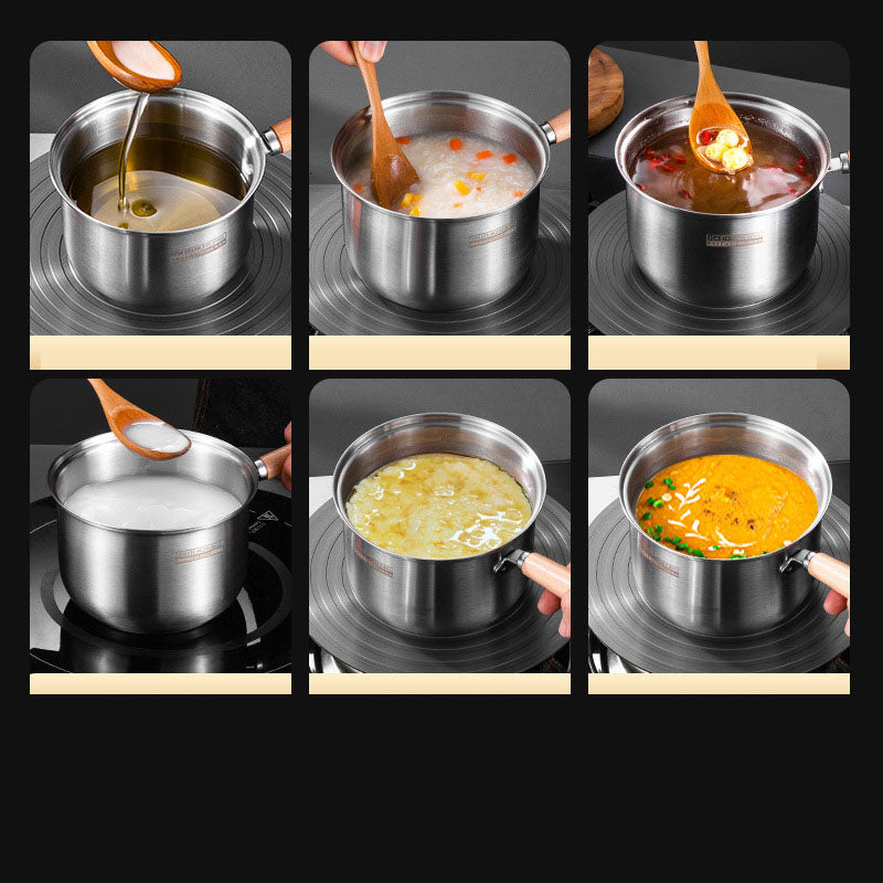 304 stainless steel milk pot, instant noodle pot, household wooden handle dormitory small soup pot, milk heating baby food pot - V.I.P Digital Presence
