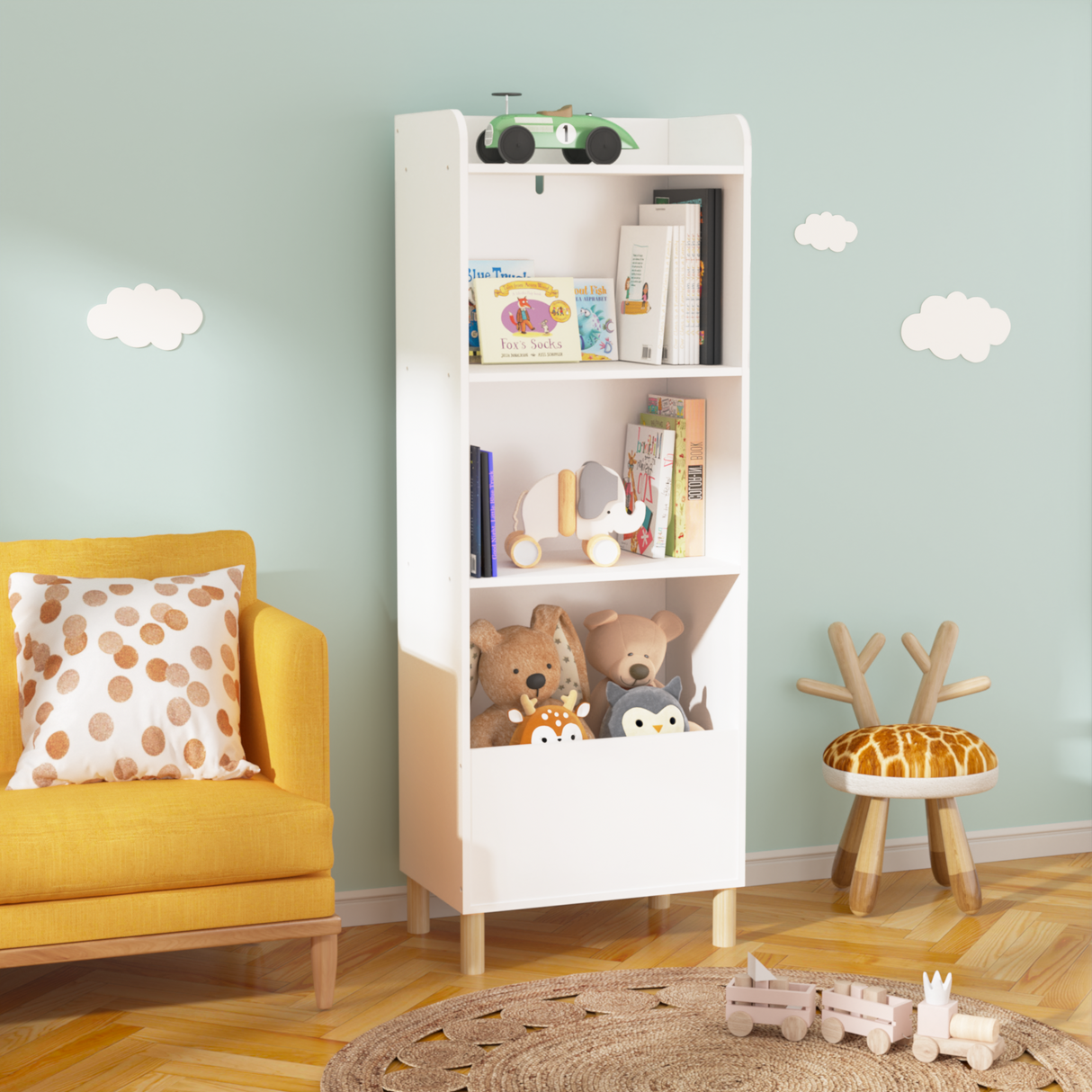 Kids 4-Tier Bookcase Children's Book Display Bookshelf Toy Storage Cabinet Organizer for Children's Room Playroom - V.I.P Digital Presence