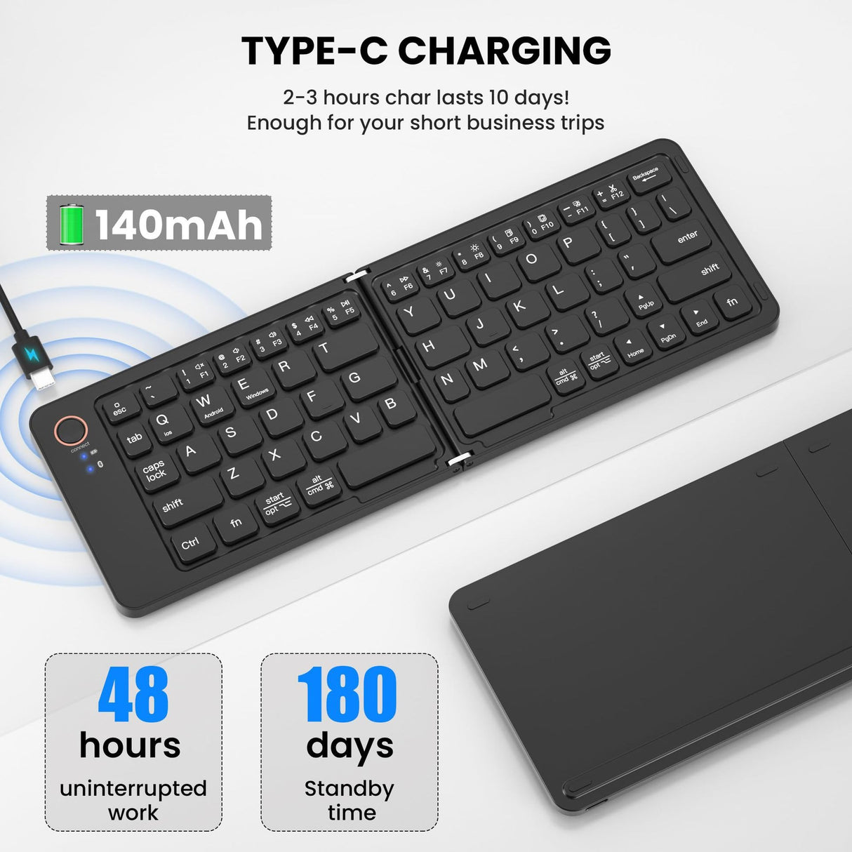 Ultra slim folding portable charging dual-mode Bluetooth keyboard with one click connection - V.I.P Digital Presence