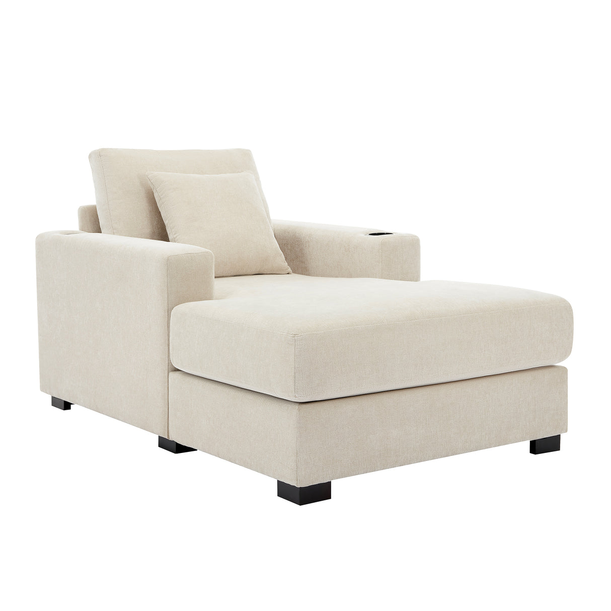 39.7" Oversized Chaise Lounger Modern Style Sofa Couch ,with Pillows, Charge Station & Cup Holders, Chenille Fabric, Cream - V.I.P Digital Presence