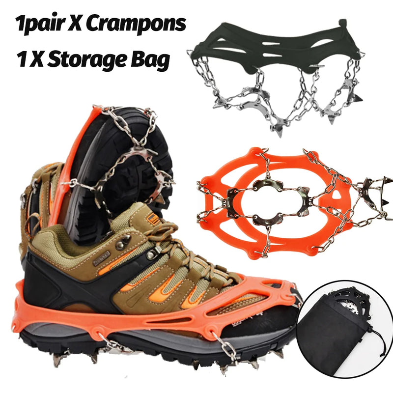 1 Pair Outdoor Climbing Non-slip Ice Snow Grippers 13 Teeth Spike Cleats Crampons for Family Outdoor Camping Accessories - V.I.P Digital Presence