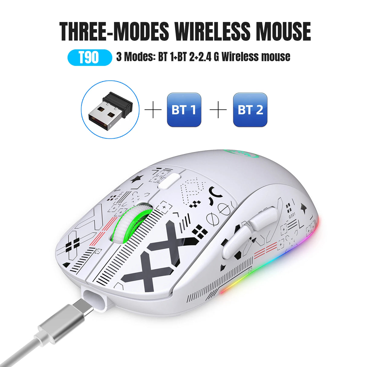 hxsj T90 2.4G Wireless Mechanical Mouse RGB Gaming Mouse Ergonomic 10 Million Keystroke 3600DPI Mouse 11 RGB Lighting Modes Mice - V.I.P Digital Presence