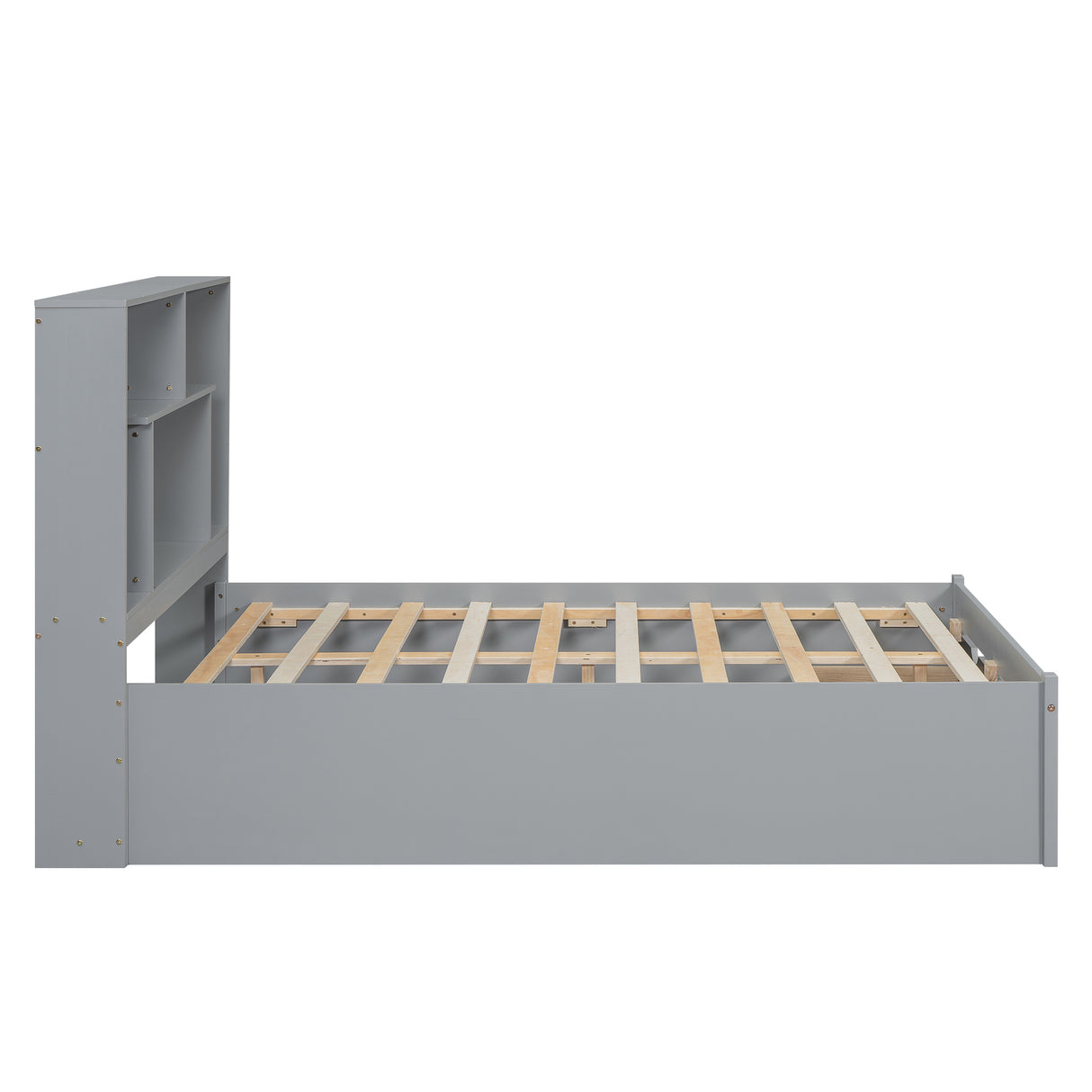 Full Size Platform Bed with Storage Headboard and 2 Drawers, Gray - V.I.P Digital Presence