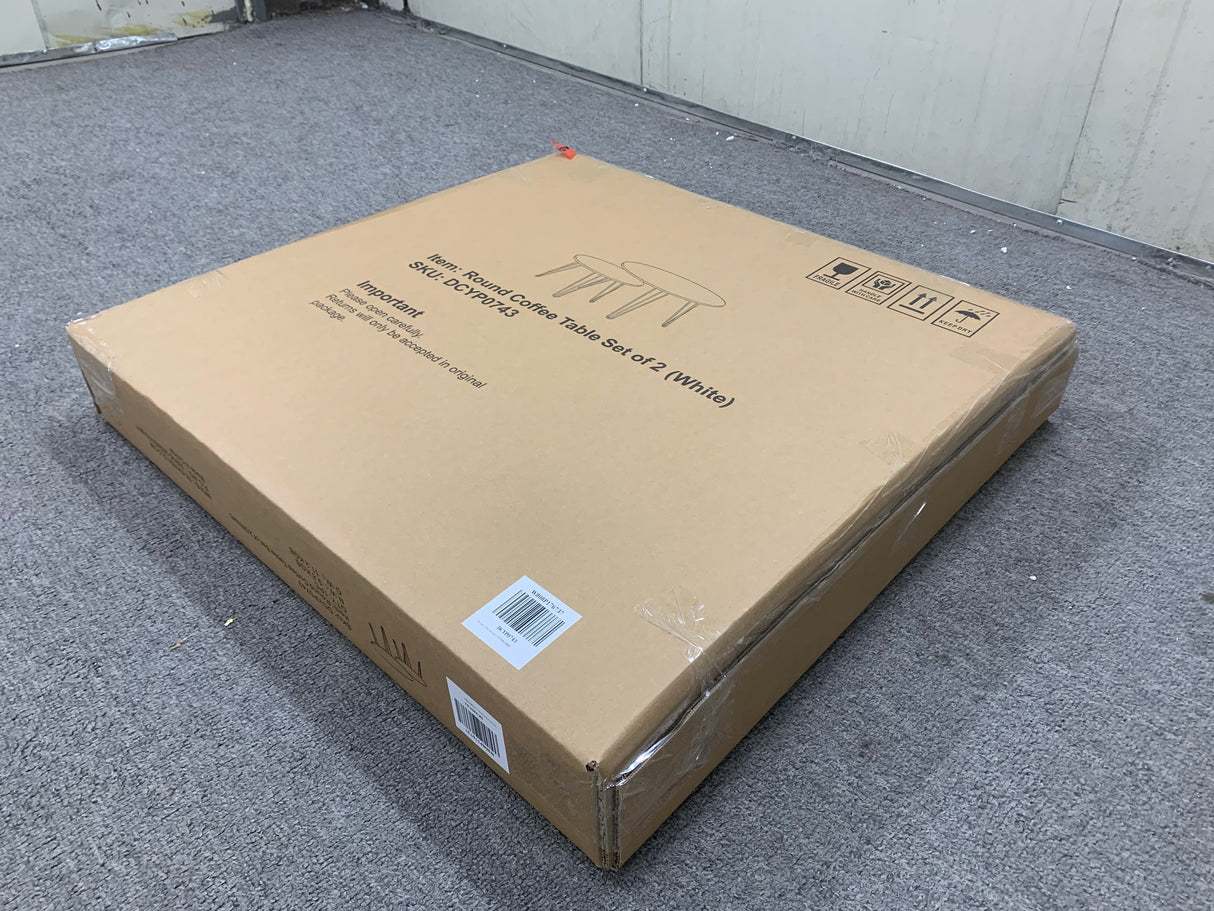 27.56'' Round Nesting Coffee Table Set of 2, Circular Nesting End Table Set Sturdy Metal Base for Living Room, bedroom, White - V.I.P Digital Presence