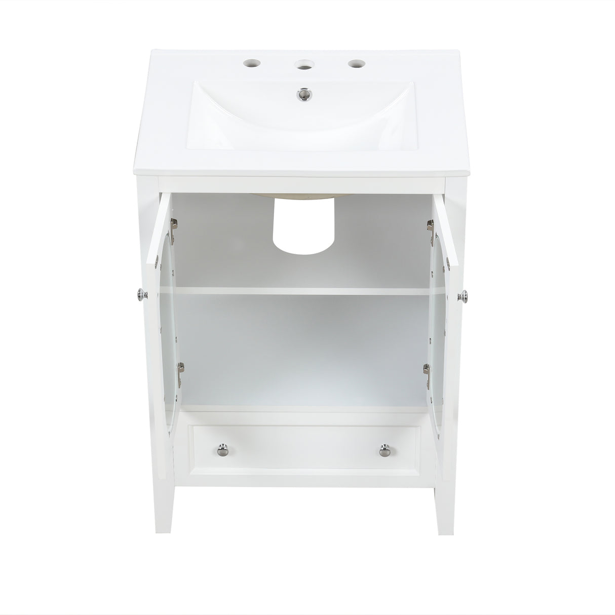 24" Bathroom Vanity with Sink, Bathroom Vanity Cabinet with One Drawer and Doors, Adjustable Shelf, Solid Wood and MDF, White - V.I.P Digital Presence