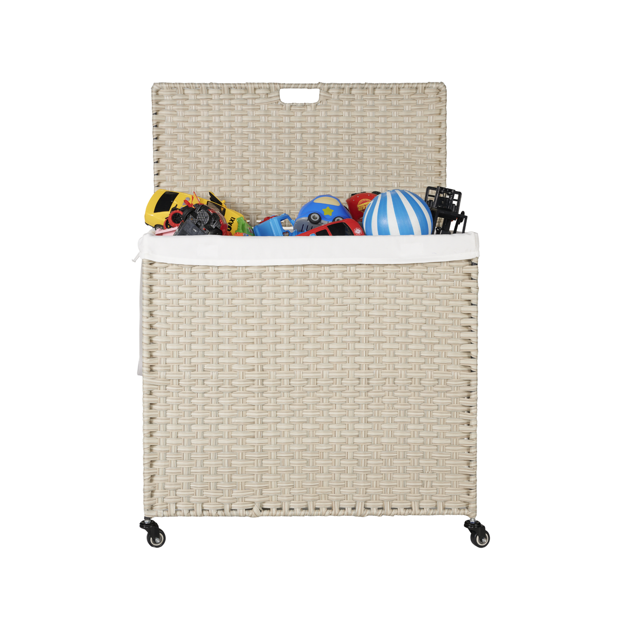 Laundry Hamper With Lid PE Rattan Powder Coating Frame Clothes Hampers with 02 Removable Bags, Wheels, 160L, Grey Color - V.I.P Digital Presence