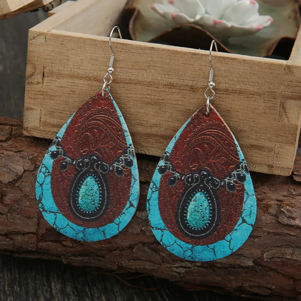 PU Leather Iron Hook Teardrop Earrings - V.I.P Digital Presence