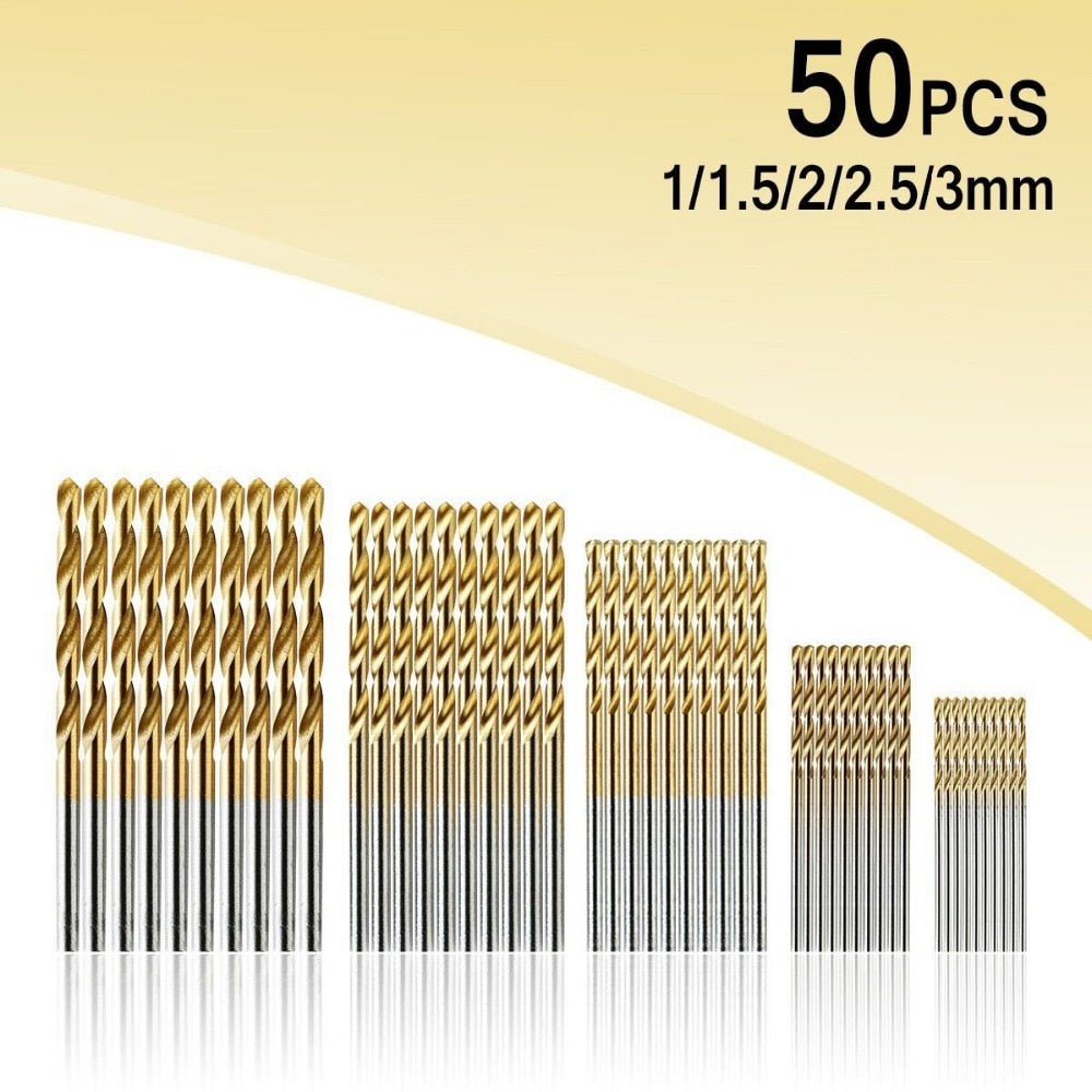 50Pcs Titanium Coated Drill Bits HSS High Speed Steel Drill Bits Set Tool High Quality Power Tools 1/1.5/2/2.5/3mm - V.I.P Digital Presence