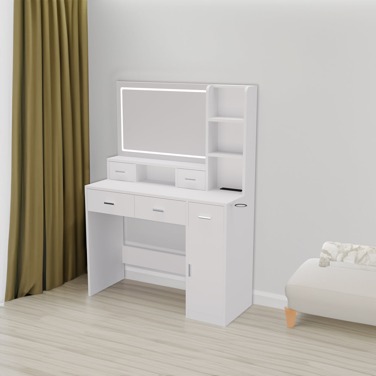 Smart mirror dressing table with drawers and storage cabinets, dressing table with bedroom dressing table, changing room
