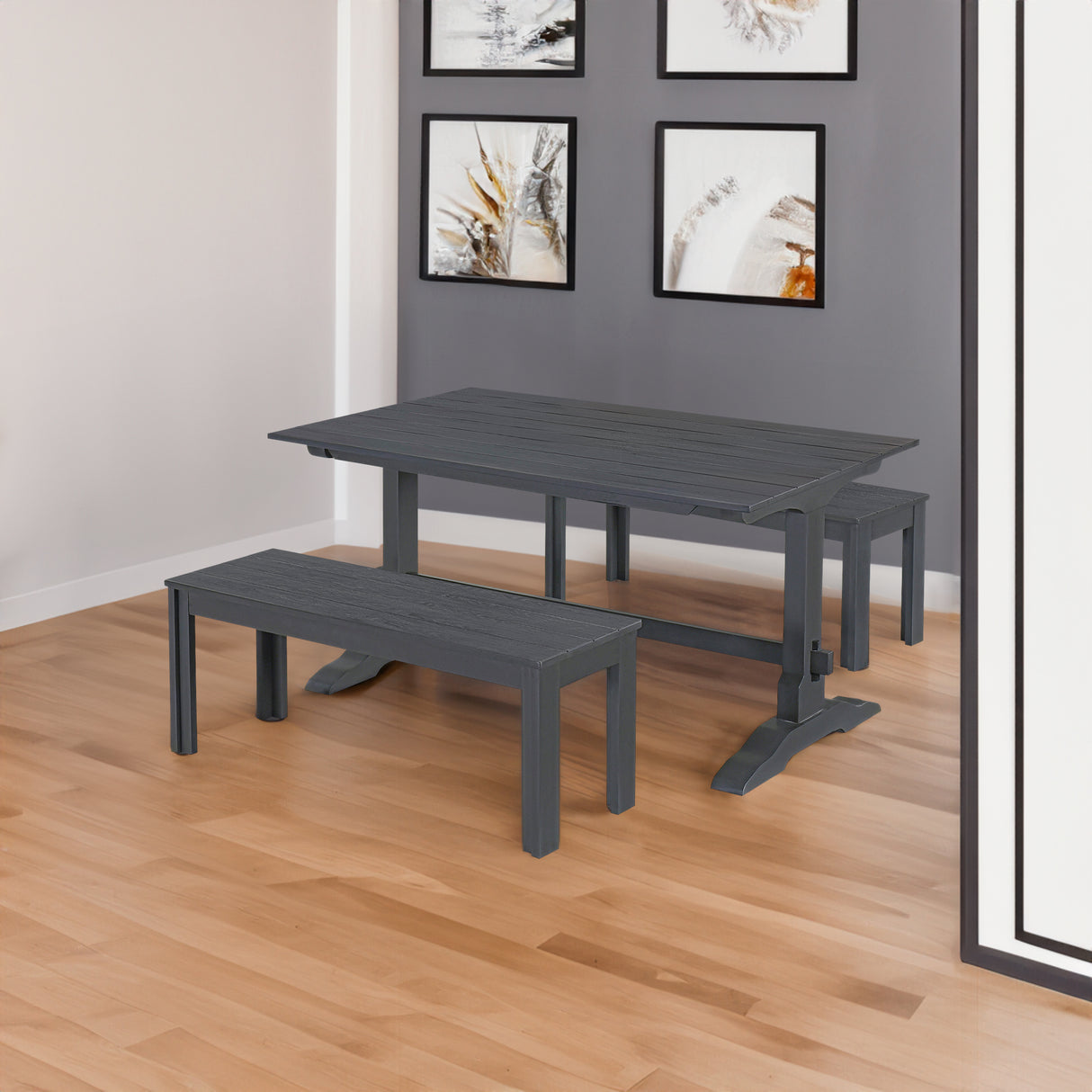 TREXM 3-piece retro cutlery set, rectangular stand table, and 2 wooden stools for 4 people (gray) - V.I.P Digital Presence