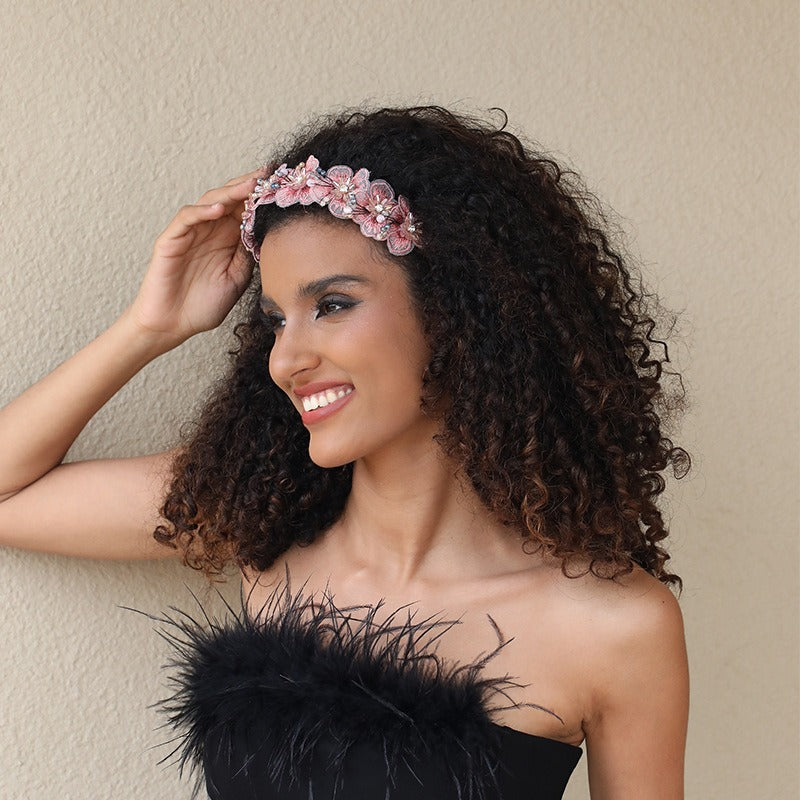 Handmade Fashion Embroidered Crystal Flower Hair Hoops for Women - V.I.P Digital Presence