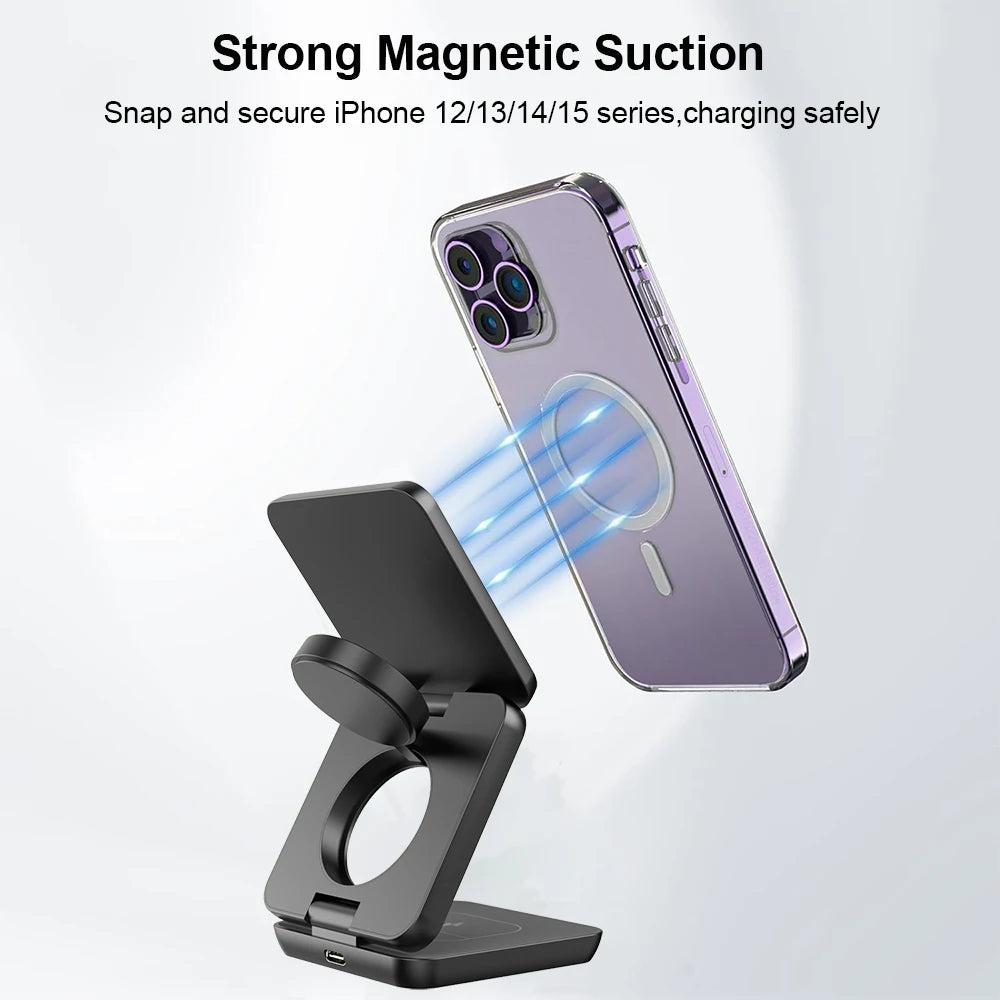 Wireless Charger 3 in 1 Foldable Magnetic Wireless Charging Station for iPhone 15 14 13 12 Pro Max Apple Watch 8 9 Charger - V.I.P Digital Presence