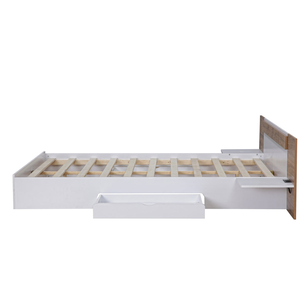 Queen Size Platform Bed with Headboard, Drawers, Shelves, USB Ports and Sockets White