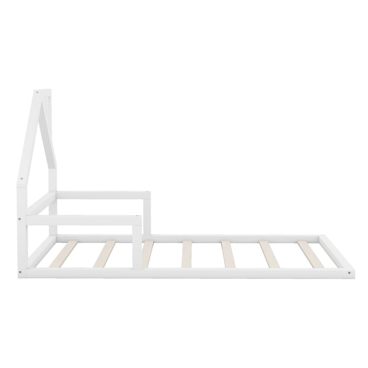 Twin Size Wood Floor Bed with House-shaped Headboard White