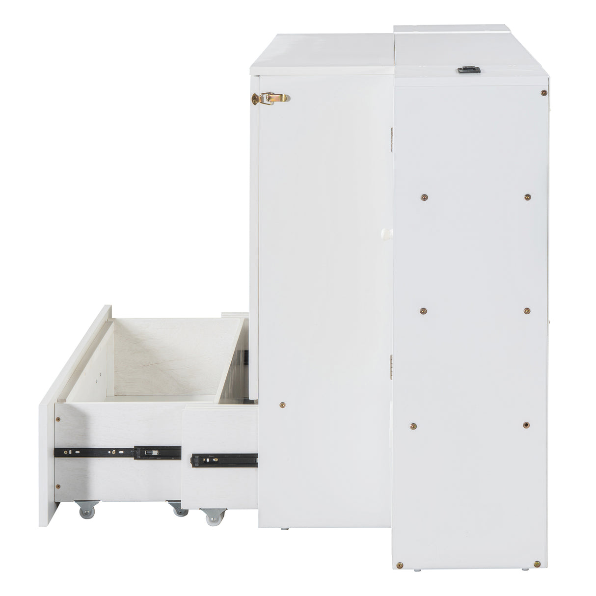 Large Murphy bed wall mounted bed with drawers, 2 storage cabinets, 1 set of sockets and USB ports, white - V.I.P Digital Presence