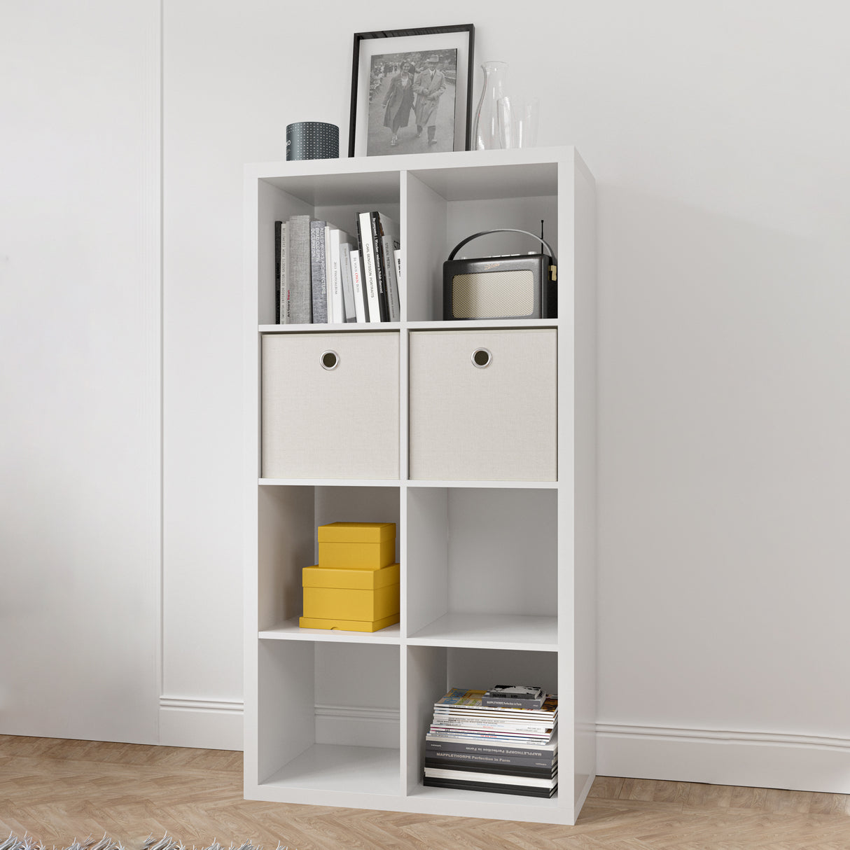 Smart Cube 8-Cube Organizer Storage with Opened Back Shelves 2 X 4 Cube Bookcase Book Shleves for Home Office (White) - V.I.P Digital Presence