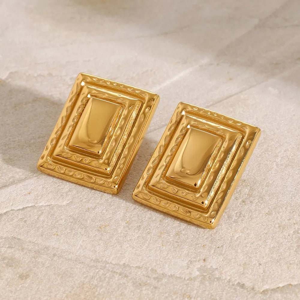 18K Gold-Plated Stainless Steel Square Shape Earrings - V.I.P Digital Presence