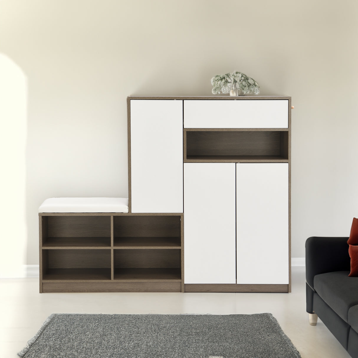 ON-TRANS 2-in-1 shoe storage platform and shoe cabinet, with soft cushioned seats and adjustable shelves, white - V.I.P Digital Presence