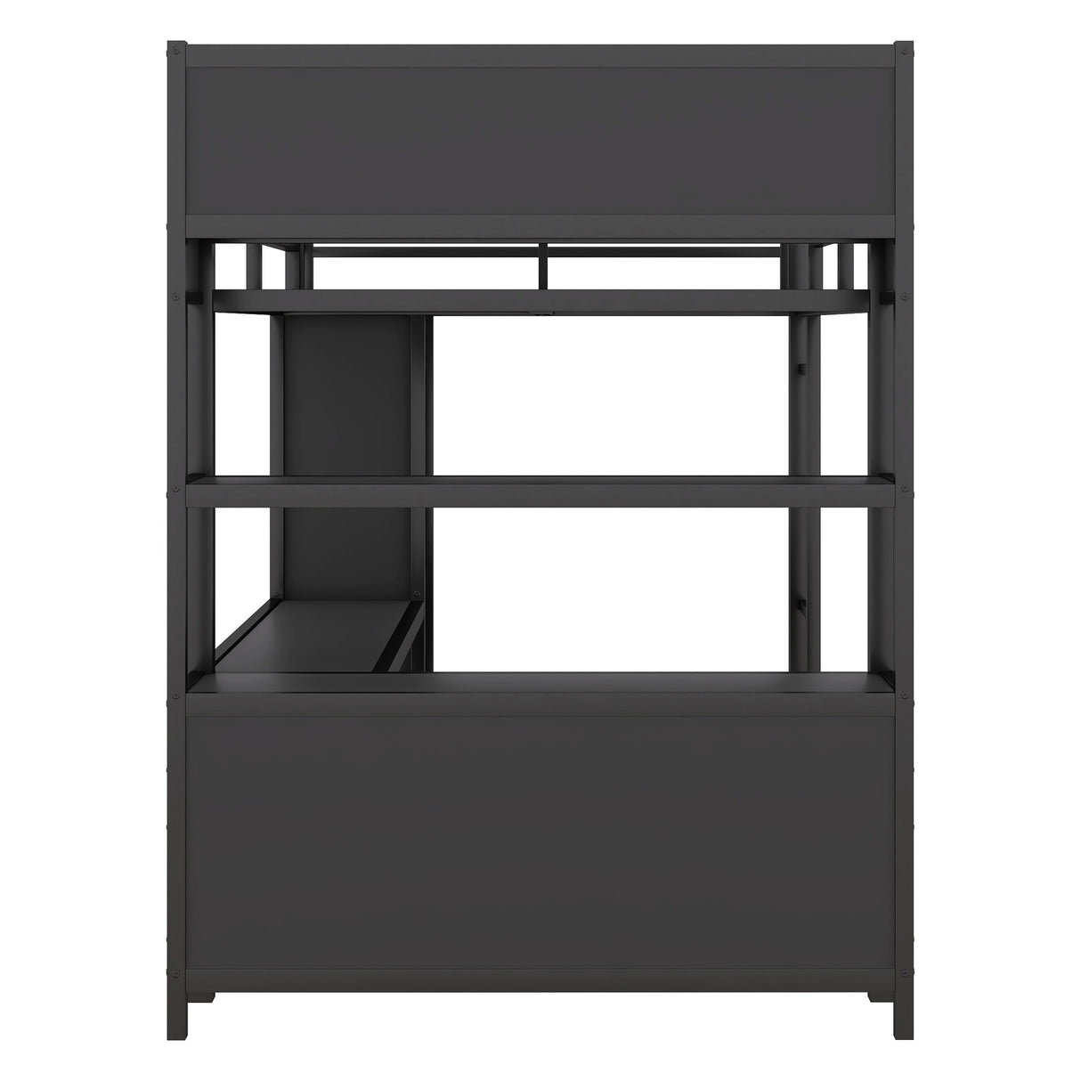 Metal loft bed with wardrobe and L-shaped desk, full-size loft bed with storage cabinet and shelf, heavy-duty loft bed, black - V.I.P Digital Presence