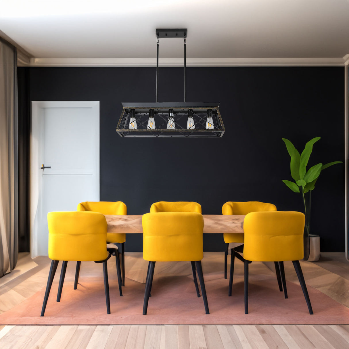 5-Light Farmhouse Chandeliers for Dining Room Metal Rustic Pendant Island Light Modern Rectangular Island Lights (No Bulbs)