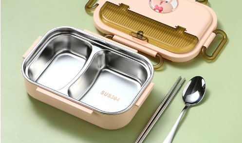 Microwaveable stainless steel compartmentalized insulated lunch box with cutlery - V.I.P Digital Presence