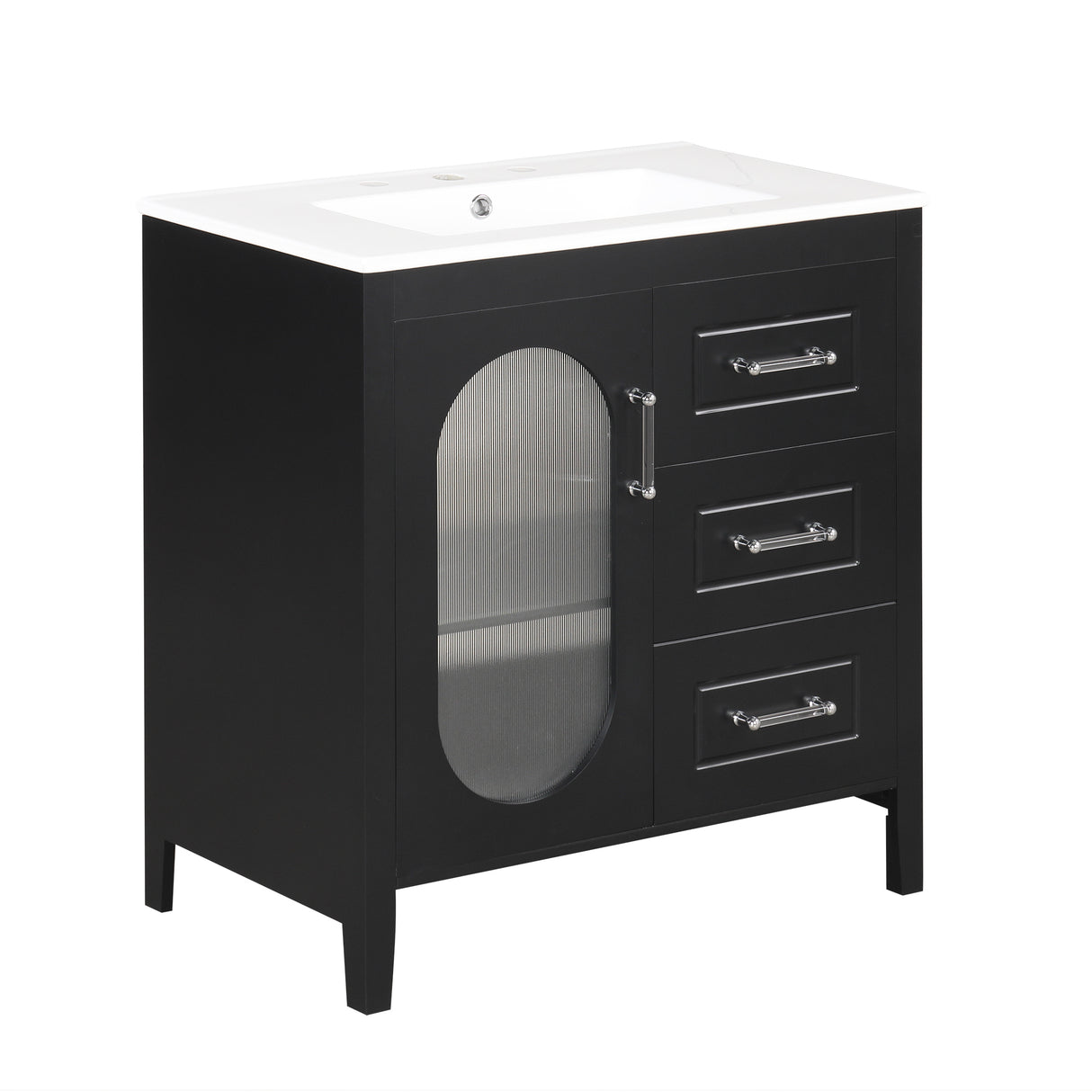 30" Bathroom Vanity with Sink, Bathroom Vanity Cabinet with Two Drawers and Door, Adjustable Shelf, Solid Wood and MDF, Black - V.I.P Digital Presence