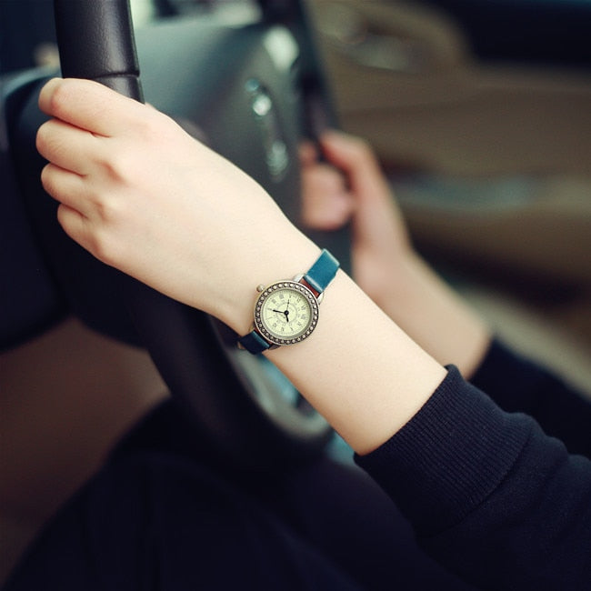 Ladies designer vintage leather women bracelet watches brown retro roma quartz woman clock fashion small female wristwatches - V.I.P Digital Presence