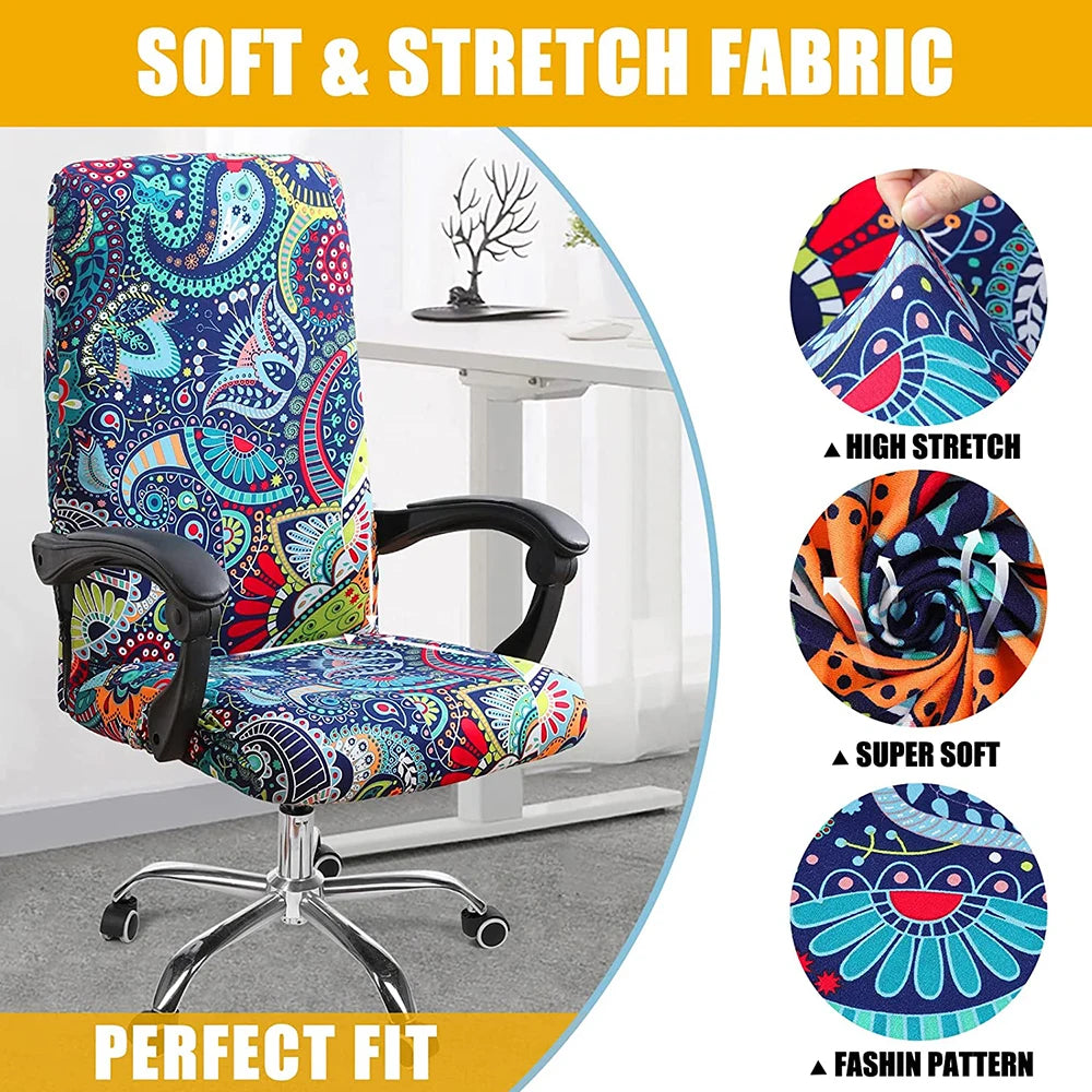 Stretch Printed Computer Office Chair Covers Soft Fit Universal Desk Rotating Slipcovers Removable Washable Anti-Dust Spandex - V.I.P Digital Presence
