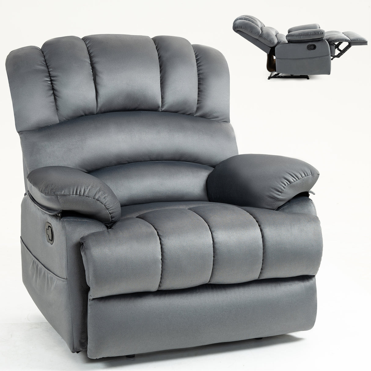 Large Manual Recliner Chair in Fabric for Living Room, Grey - V.I.P Digital Presence
