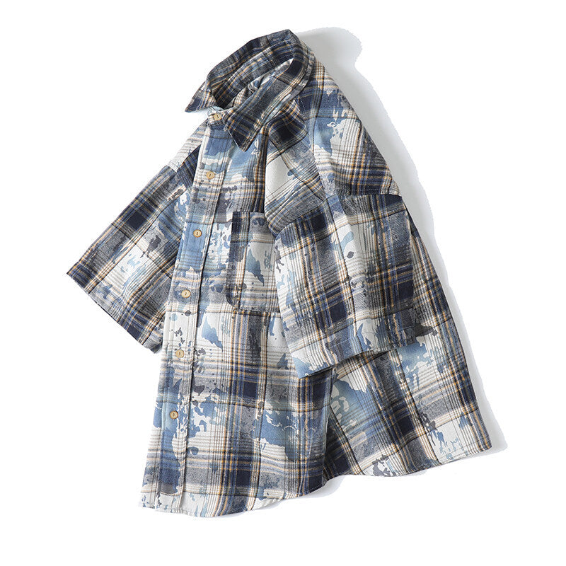 Tie dye printed plaid wide cut shirt - V.I.P Digital Presence