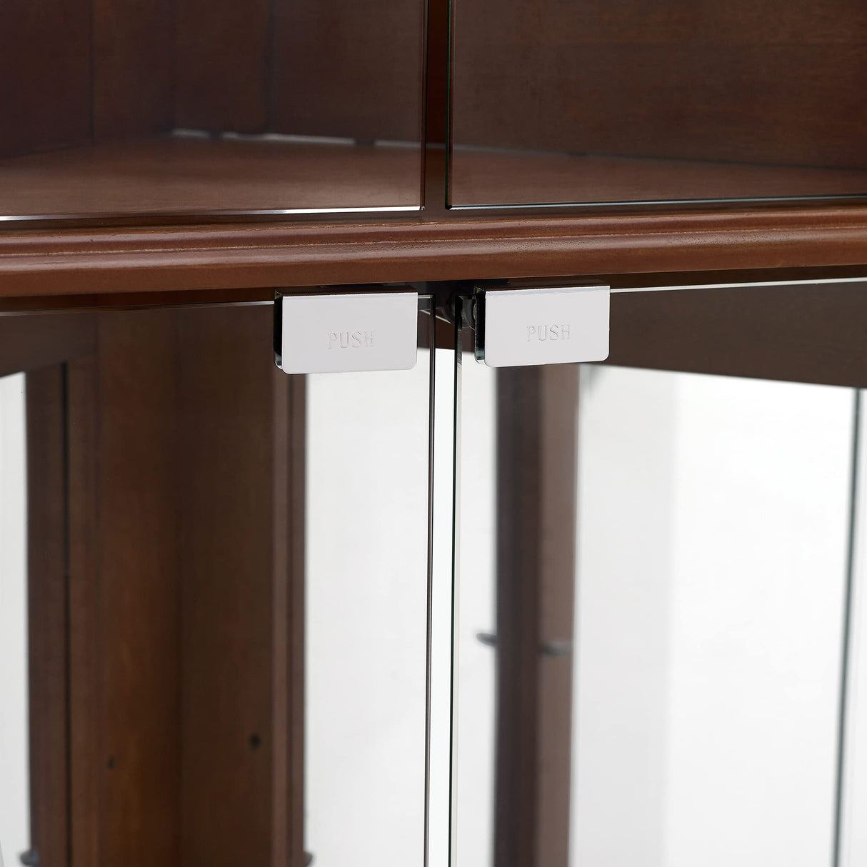 Corner Curio Dispaly Cabinet with Lights, Adjustable Tempered Glass Shelves, Mirrored Back,Walnut(E26 light bulb not included) - V.I.P Digital Presence