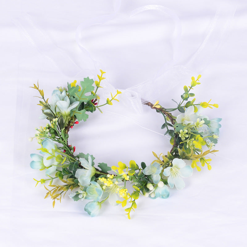 Flower Wreath Simulation Flower Leaves Hair Strap Photography Retro Hanfu Bridal Girl Flower Wreath Headwear - V.I.P Digital Presence