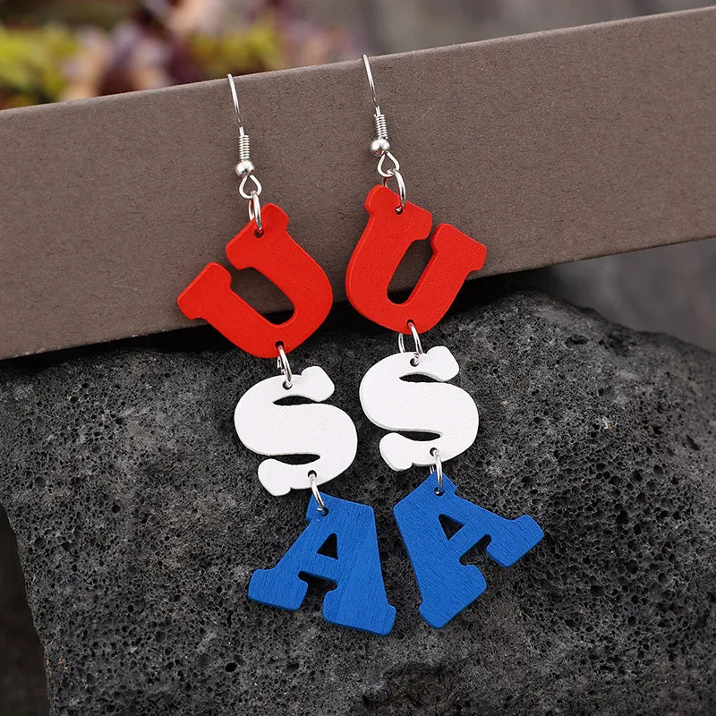 USA Wooden Letter Dangle Earrings - V.I.P Digital Presence