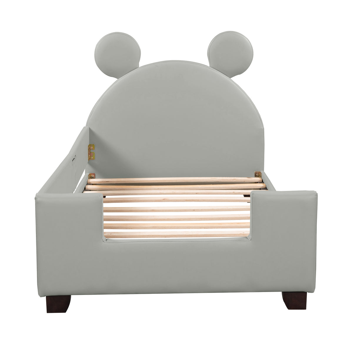 Twin Size Upholstered Daybed with Carton Ears Shaped Headboard Grey