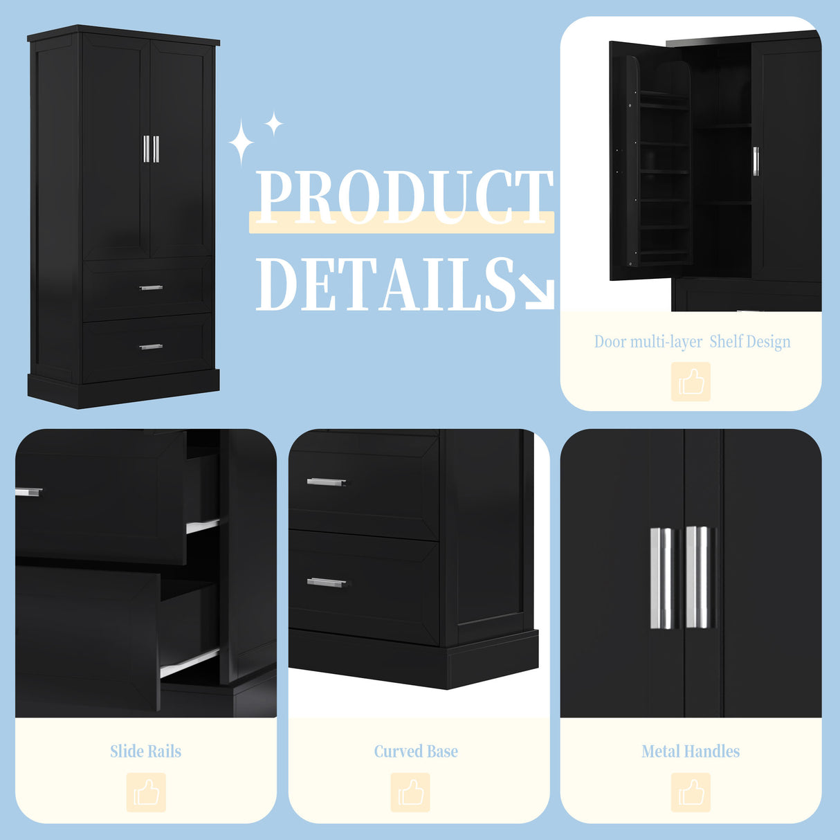 Tall Bathroom Storage Cabinet, Cabinet with Two Doors and Drawers, Adjustable Shelf, MDF Board, Black - V.I.P Digital Presence