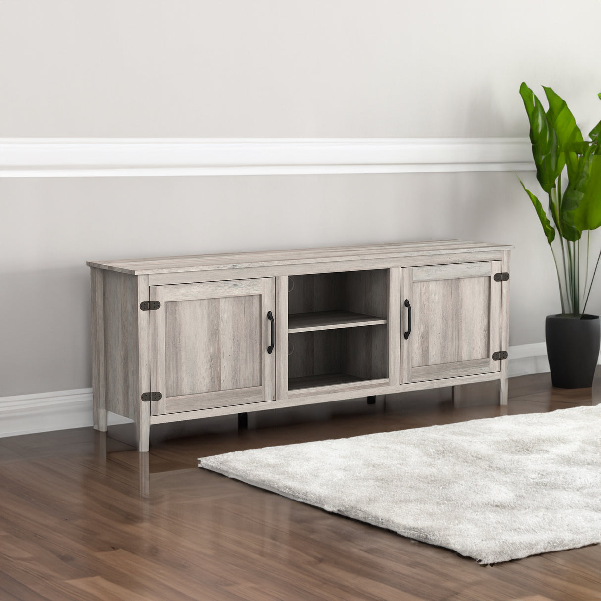 TV Stand Storage Media Console Entertainment Center With Two Doors, Grey Walnut - V.I.P Digital Presence