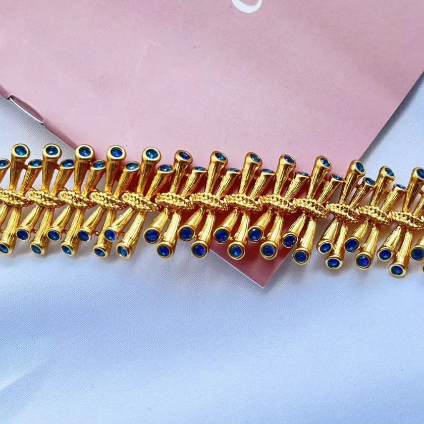 European and American Fashion Trend Retro Literary Inlays Fresh and Versatil, Sea Blue Zircon Texture Copper Plated 18K Bracelet - V.I.P Digital Presence