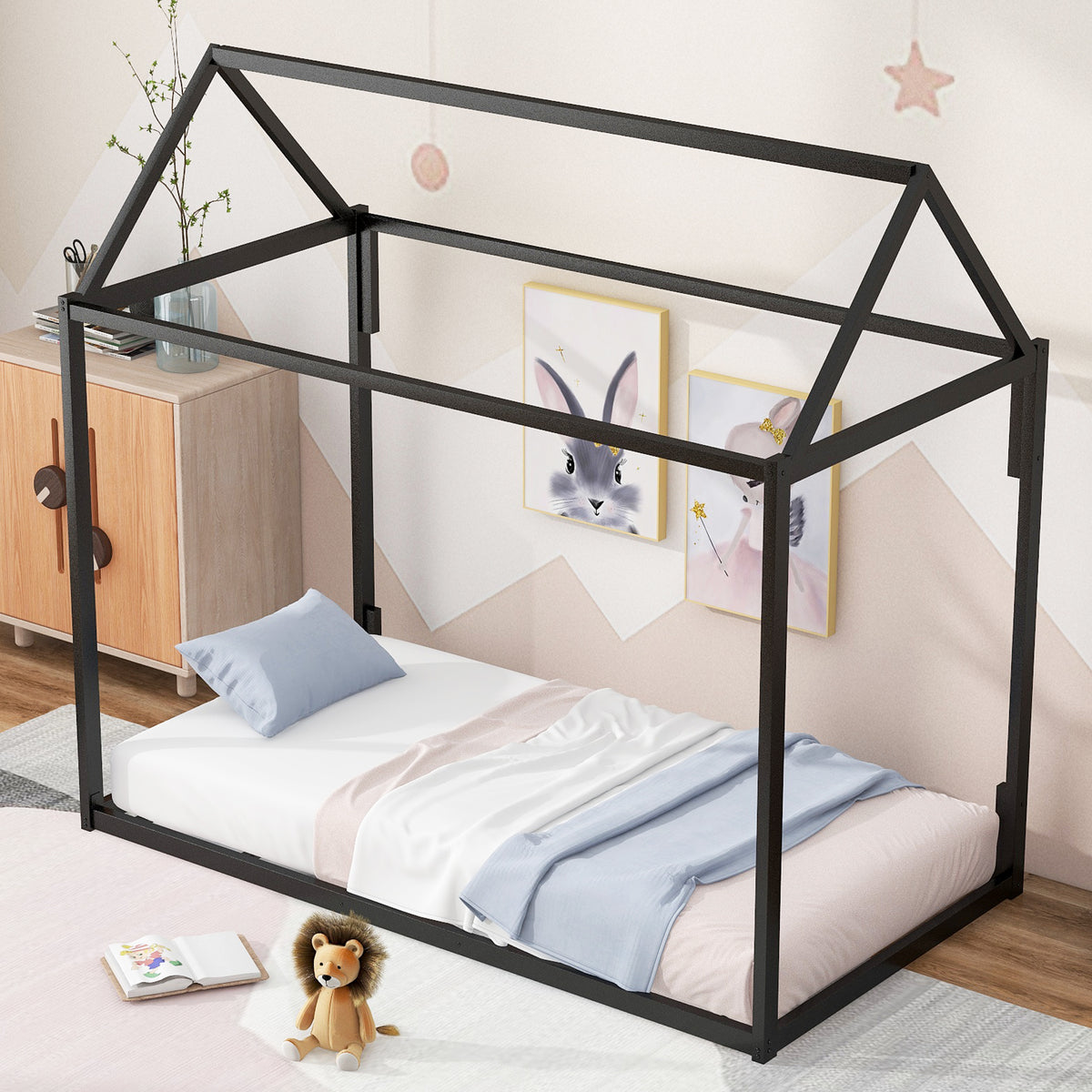 Metal House Shape Platform Bed twin
