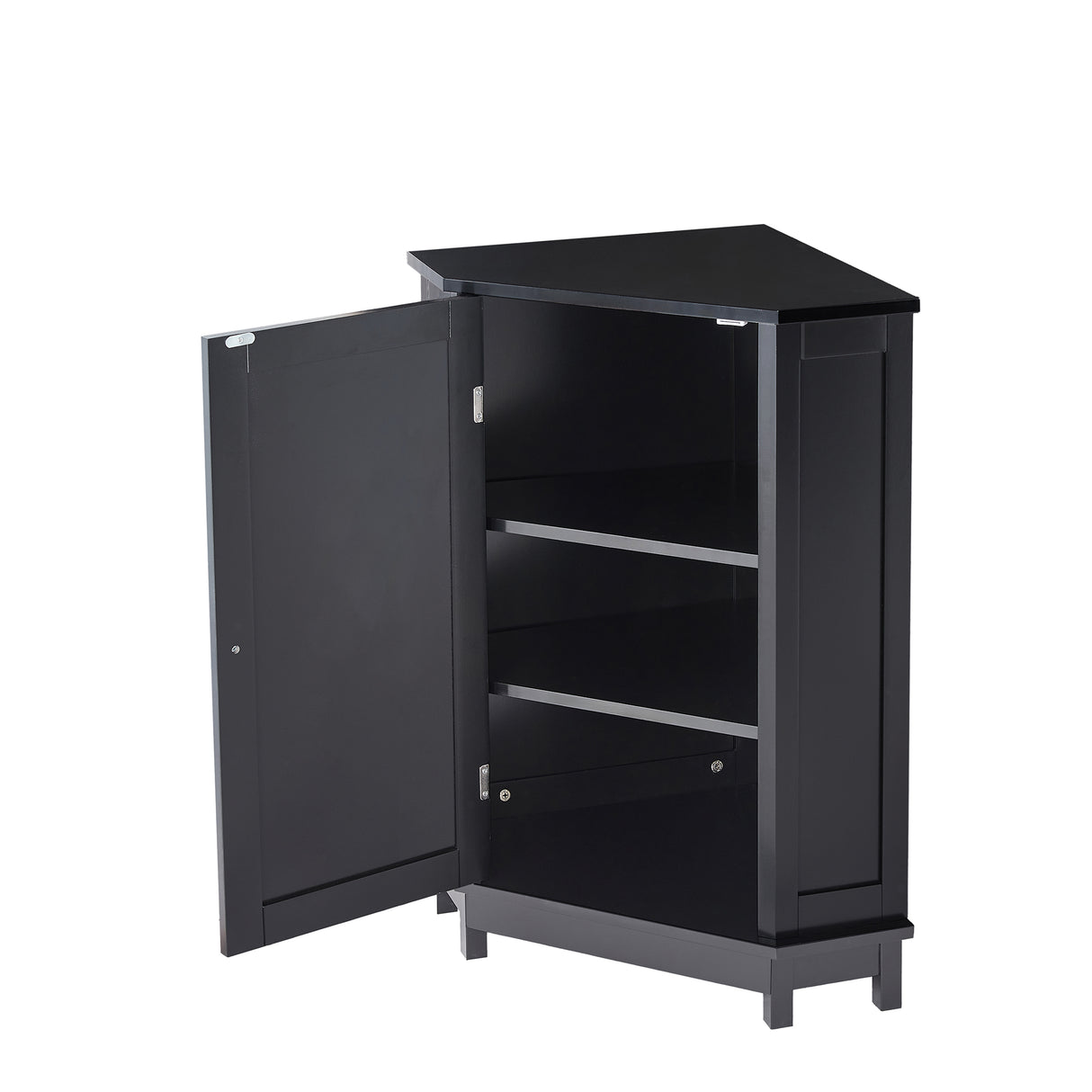 Black Bathroom Cabinet Triangle Corner Storage Cabinet with Adjustable Shelf Modern Style MDF Board - V.I.P Digital Presence