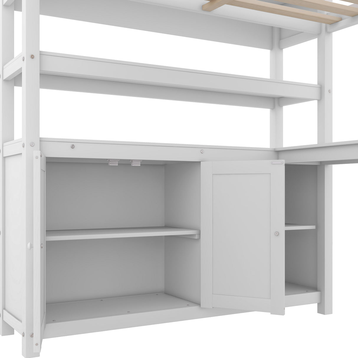 Wood Loft Bed with Cabinet and Bookshelf, Full Size Loft with Wardrobe and Desk for Kids,White - V.I.P Digital Presence
