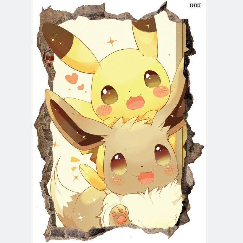 New 3D Pikachu Wall Sticker Pok é mon Wallpaper Self adhesive Cartoon Graffiti Anime Poster Children's Room PVC - V.I.P Digital Presence