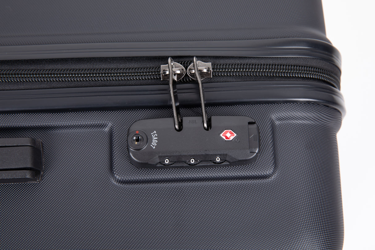 3 Piece Luggage Sets ABS Lightweight Suitcase with Two Hooks, Spinner Wheels, TSA Lock, (20/24/28) Black