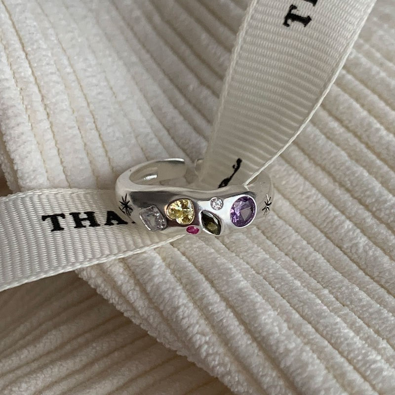 Dopamine love colored zircon diamond ring female niche index finger high-end fashion personality open ring - V.I.P Digital Presence